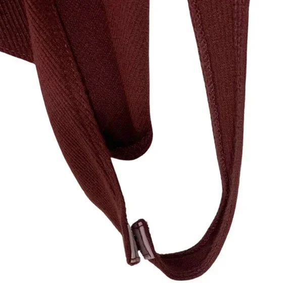 V-Neck Ribbed Bodysuit w/ Thin Straps and Snap Crotch Burgundy/Maroon - Picture 4 of 6